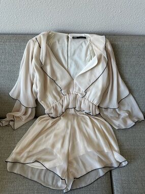 Zara Cream Romper with Black Piping